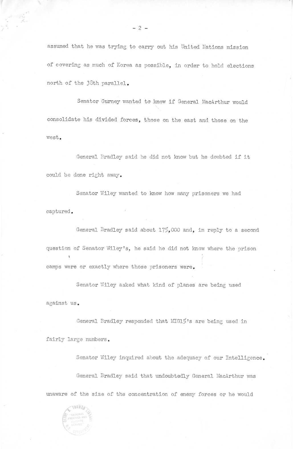 Minutes of Meeting of President Harry S. Truman with Congressional Leaders