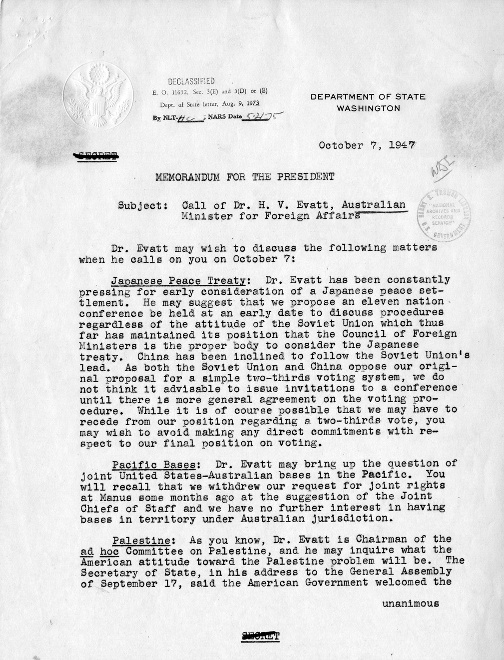 Memorandum for the President from ?