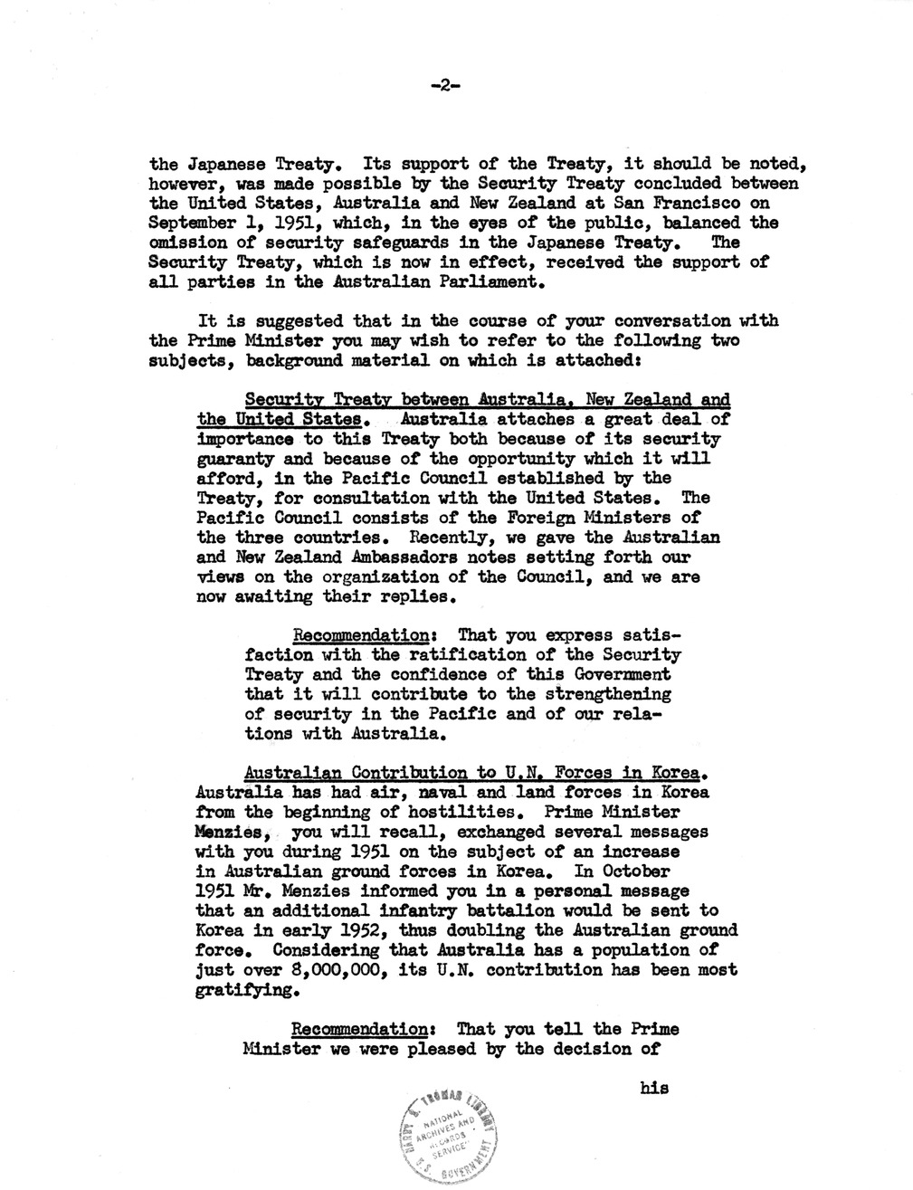 Memorandum for the President from Dean Acheson with attachments