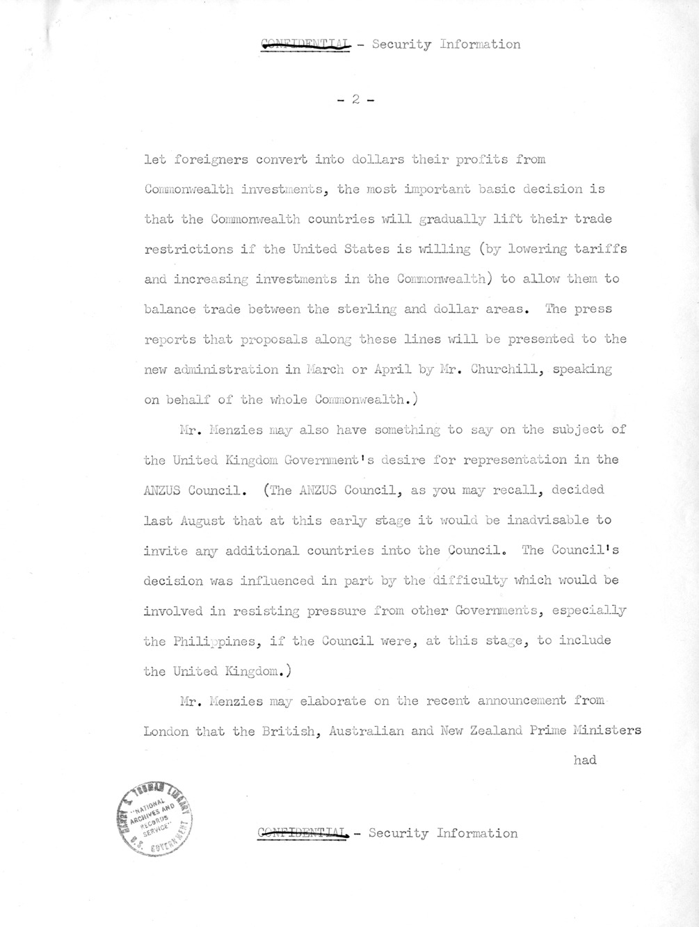 Memorandum for the President from David Bruce