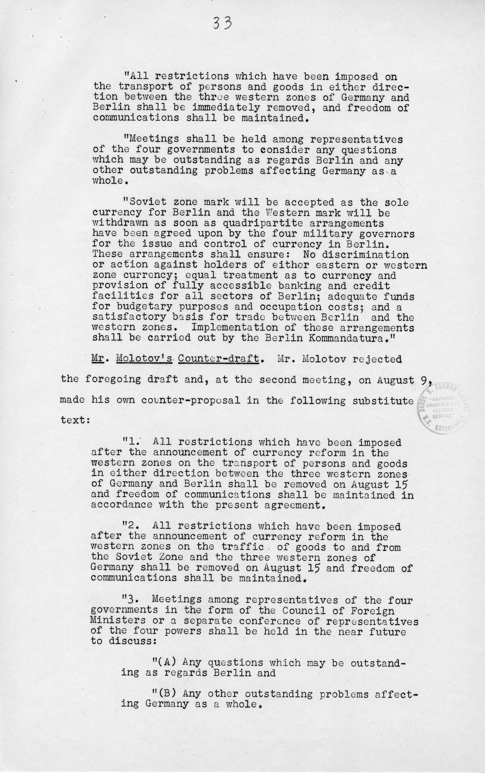 Press Release, The Berlin Crisis: A Report on the Moscow Discussions, 1948