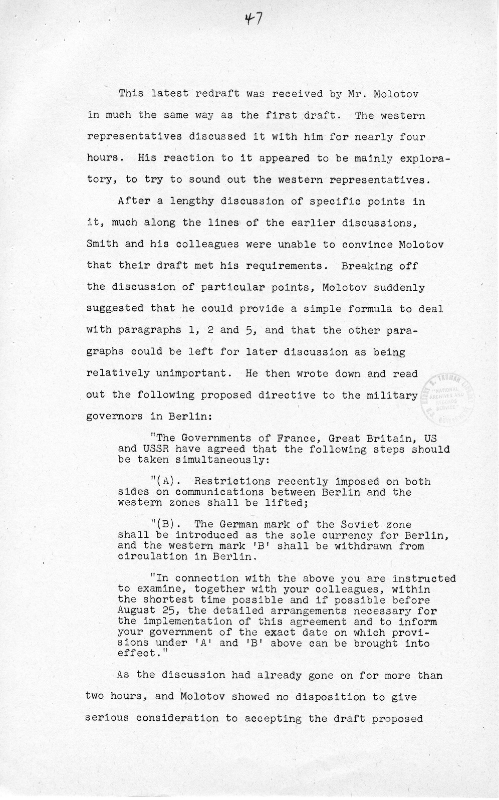 Press Release, The Berlin Crisis: A Report on the Moscow Discussions, 1948