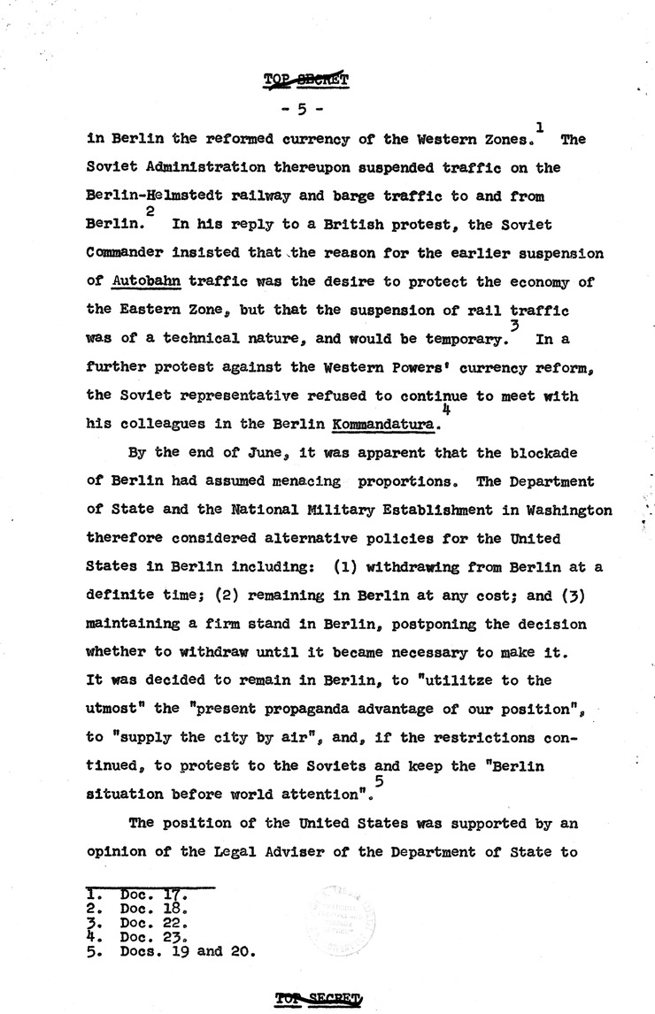 Report Draft, The Berlin Crisis, Research Project Number 17, Department of State