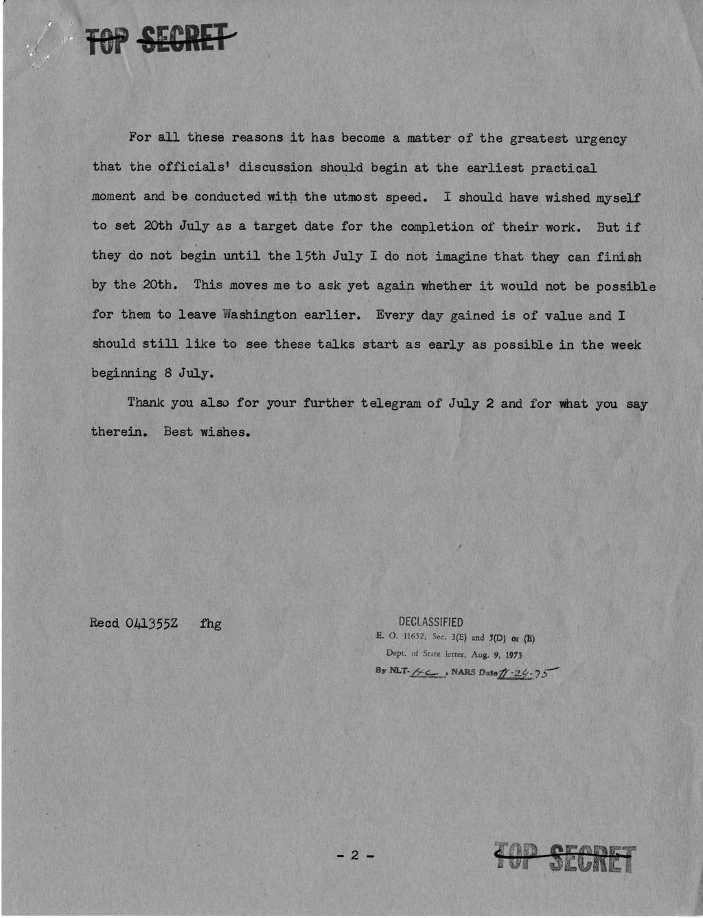 Memorandum from Prime Minister Clement Attlee to President Harry S. Truman with Attachment