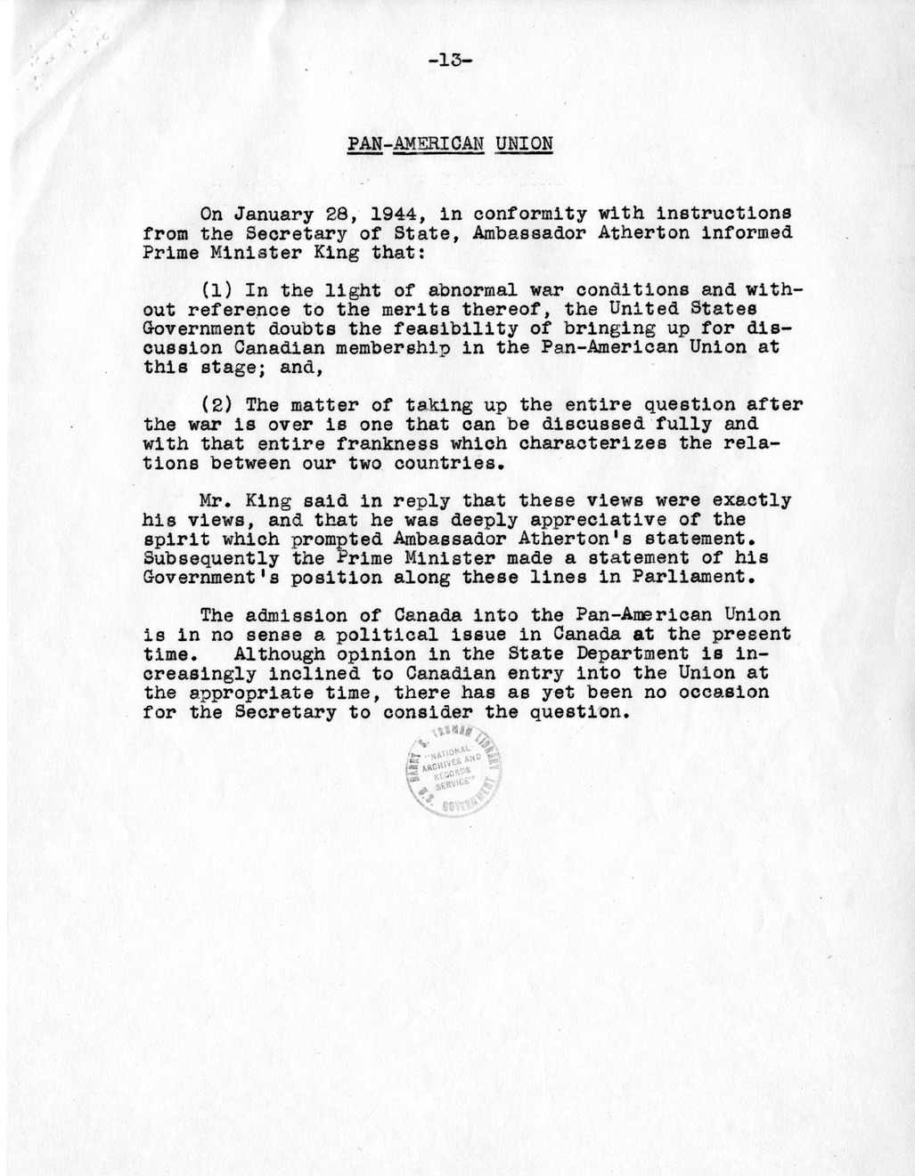 Memorandum from Dean Acheson to President Harry S. Truman, with Attachment