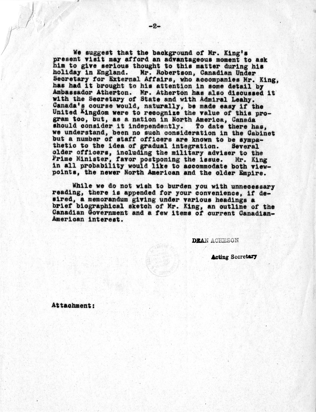 Memorandum from Dean Acheson to President Harry S. Truman, with Attached Memorandum