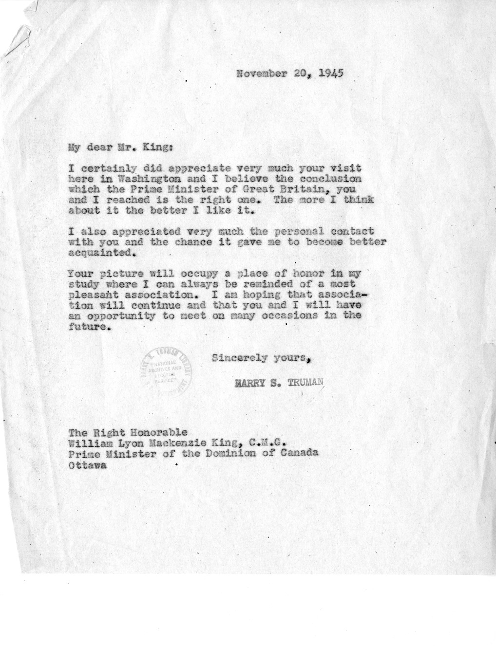 Letter from President Harry S. Truman to Secretary of State James Byrnes with Related Material