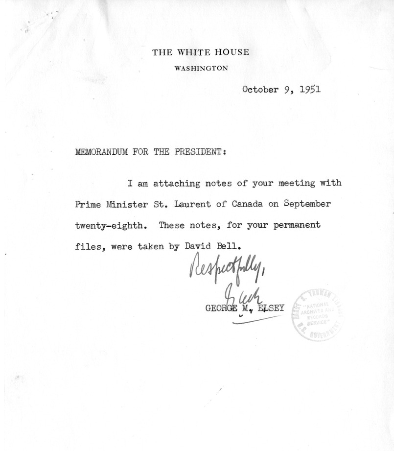 Memorandum from George Elsey to President Harry S. Truman, with Attachment
