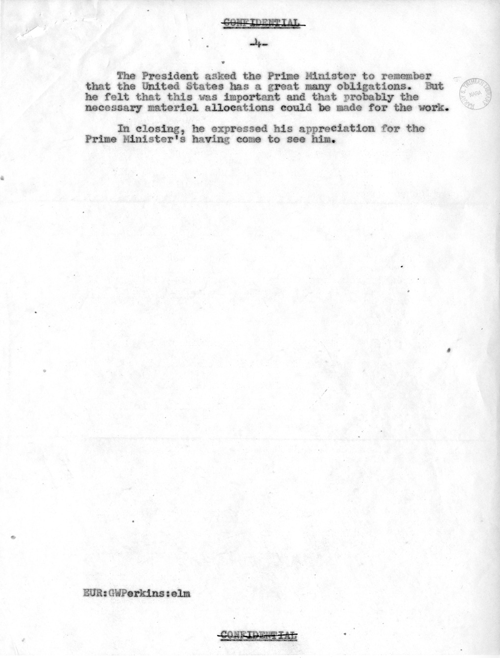 Memorandum from David Bell to George Elsey, with Attachment