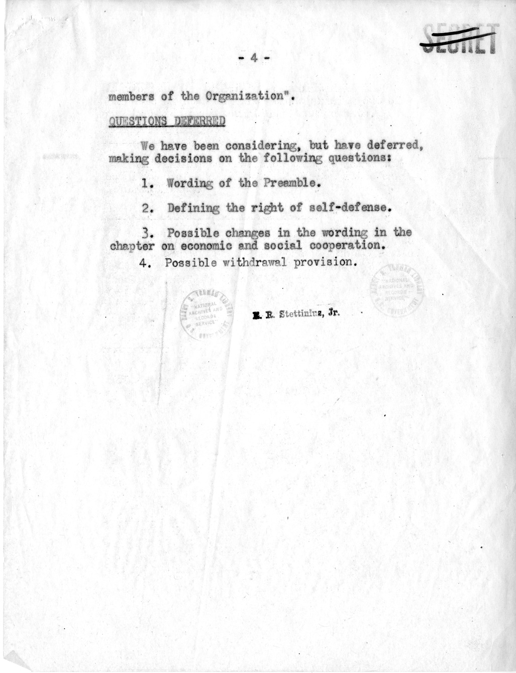 Memorandum from Secretary of State Edward Stettinius to President Harry S. Truman