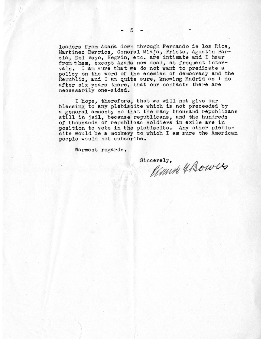 Correspondence Between Ambassador Claude Bowers and President Harry S. Truman