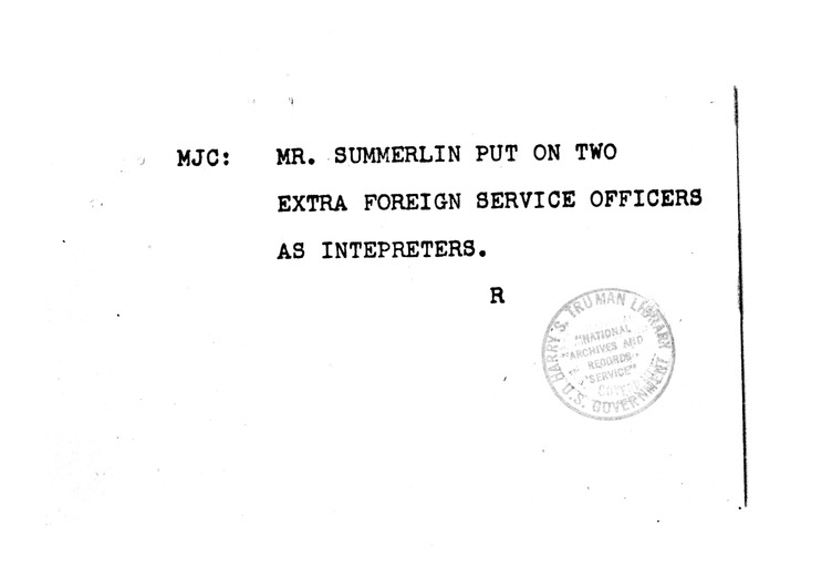 Memoranda from George Summerlin to President Harry S. Truman and Matthew Connelly