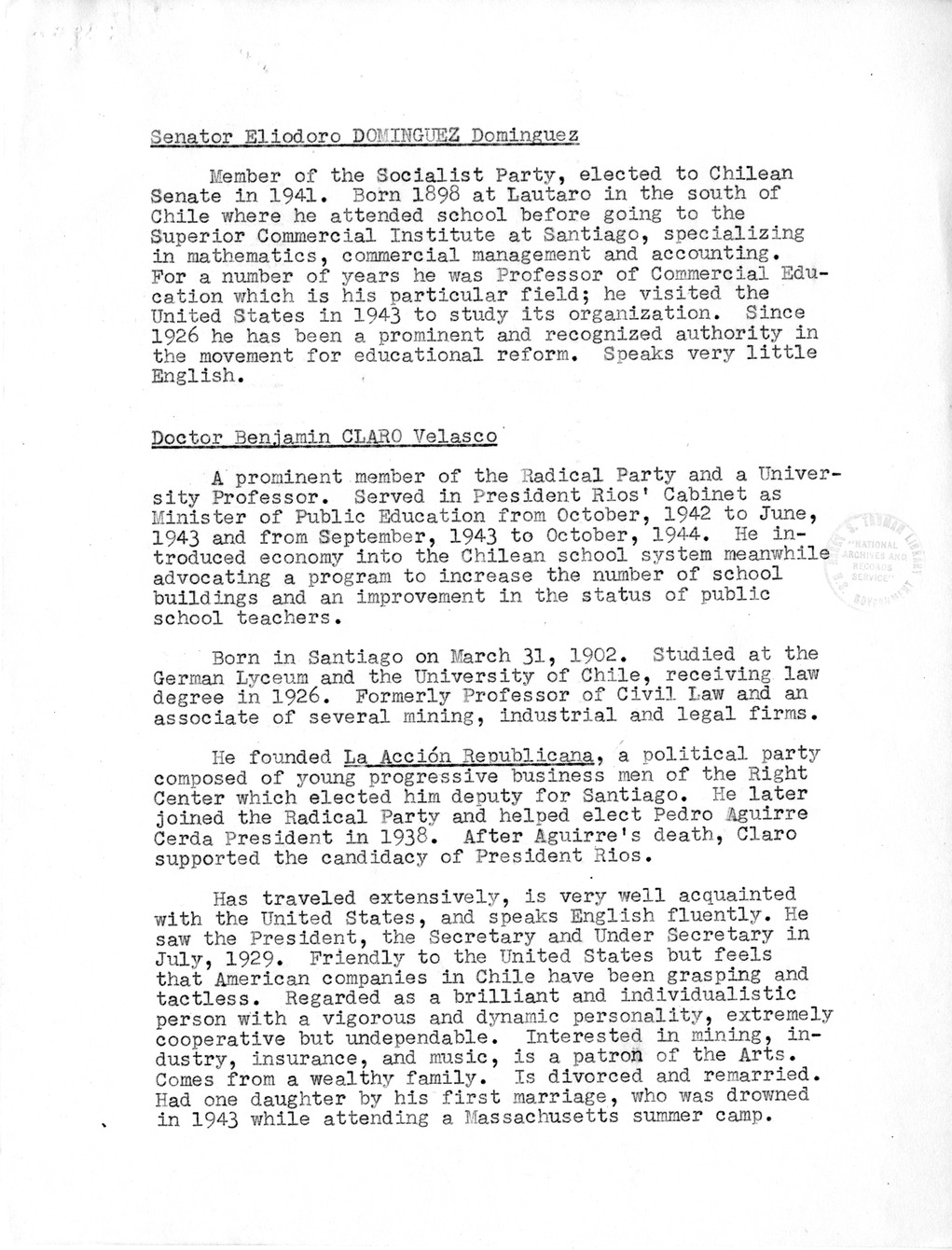 Memorandum from George Summerlin to Matthew Connelly, wiht Attachment