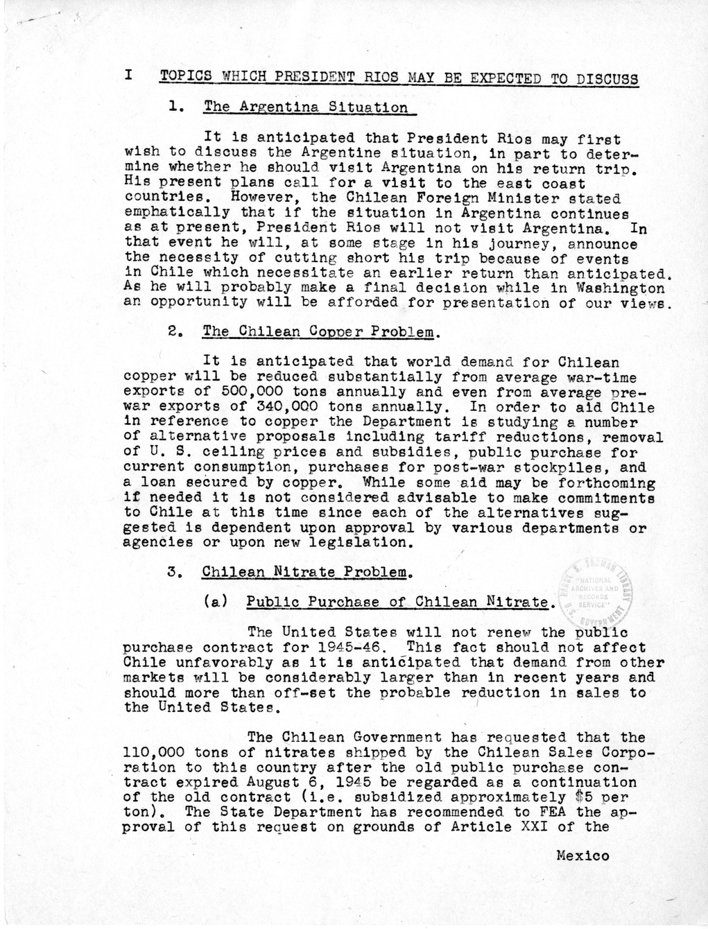 Memorandum from Secretary of State James Byrnes to President Harry S. Truman
