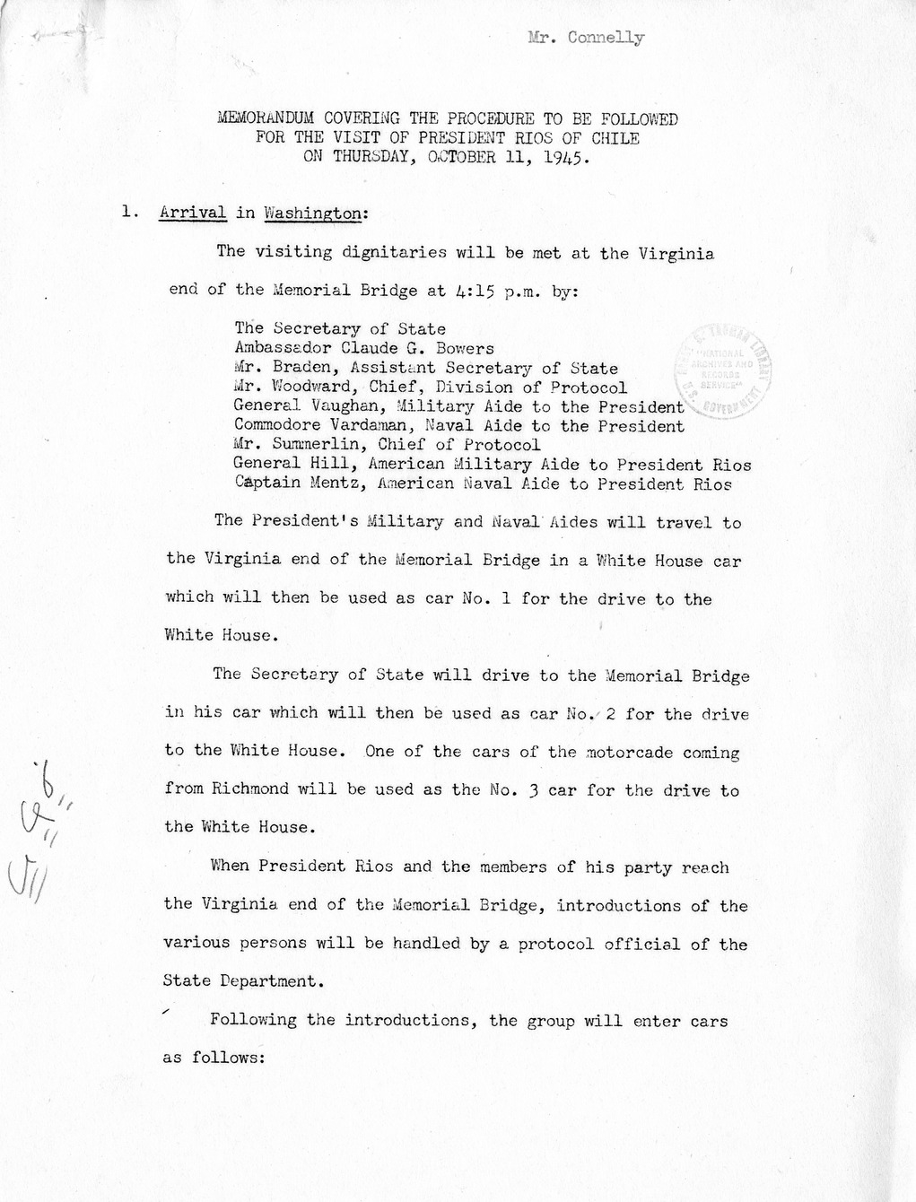 Memorandum from Brigadier General Harry H. Vaughan