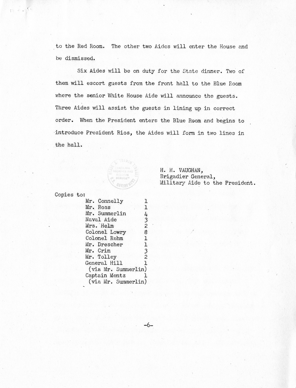 Memorandum from Brigadier General Harry H. Vaughan