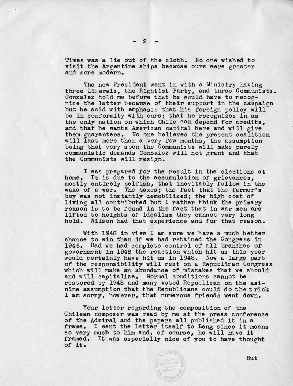 Correspondence Between President Harry S. Truman and Ambassador Claude Bowers, with Attachments