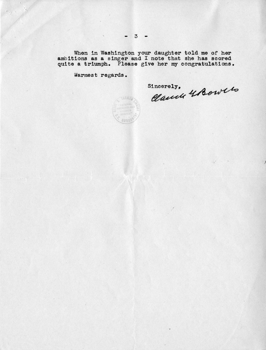 Correspondence Between Ambassador Claude Bowers and President Harry S. Truman