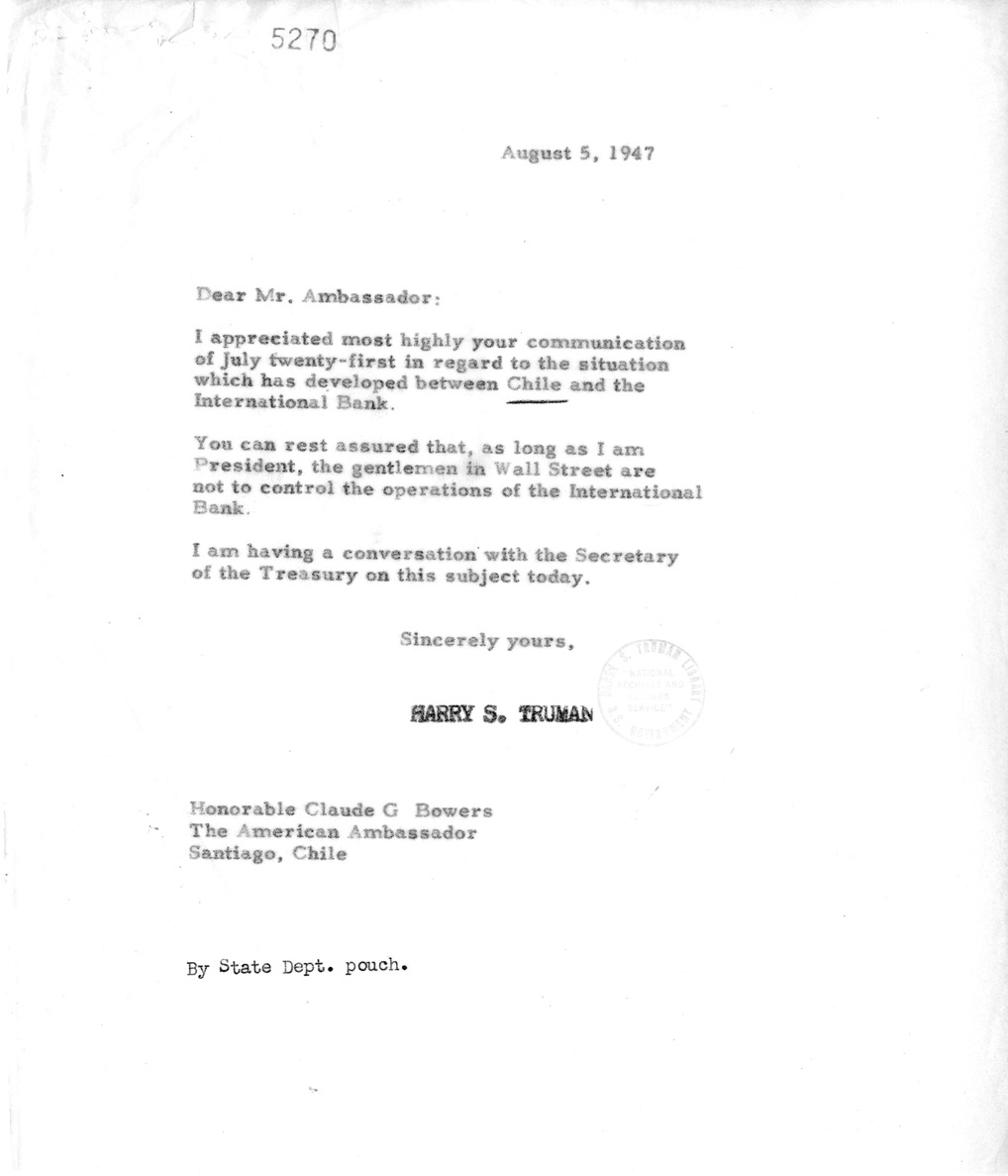Correspondence Between Ambassador Claude Bowers and President Harry S. Truman, with Attachment