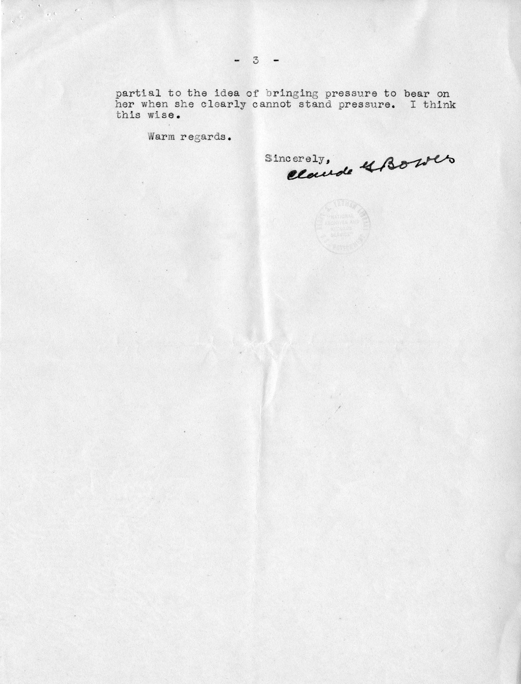 Correspondence Between Ambassador Claude Bowers and President Harry S. Truman, with Attachment
