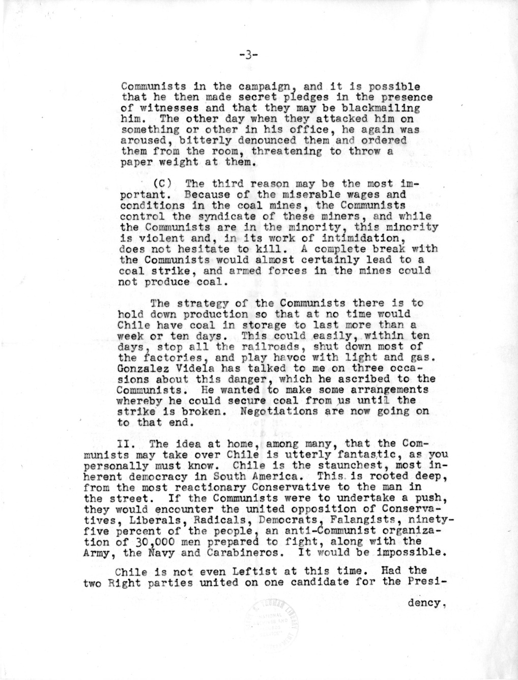 Correspondence Between Ambassador Claude Bowers and President Harry S. Truman, with Attachment