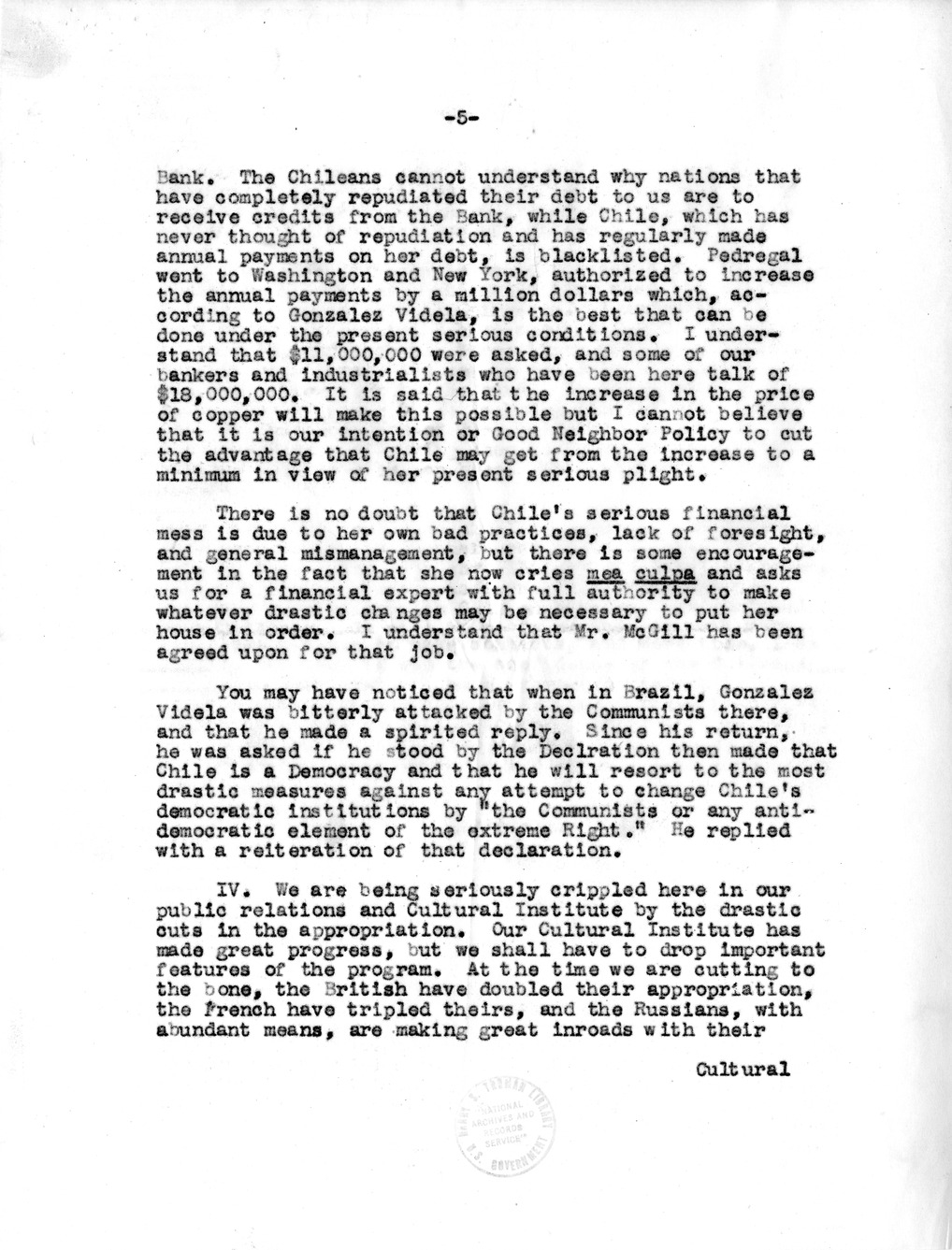 Correspondence Between Ambassador Claude Bowers and President Harry S. Truman, with Attachment
