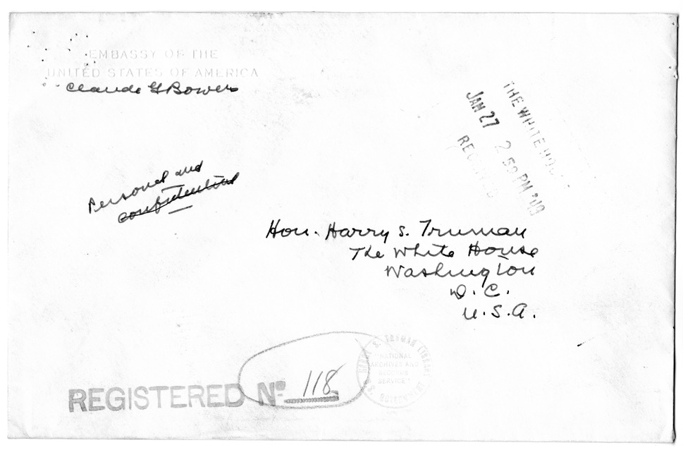 Letter from Ambassador Claude Bowers to President Harry S. Truman