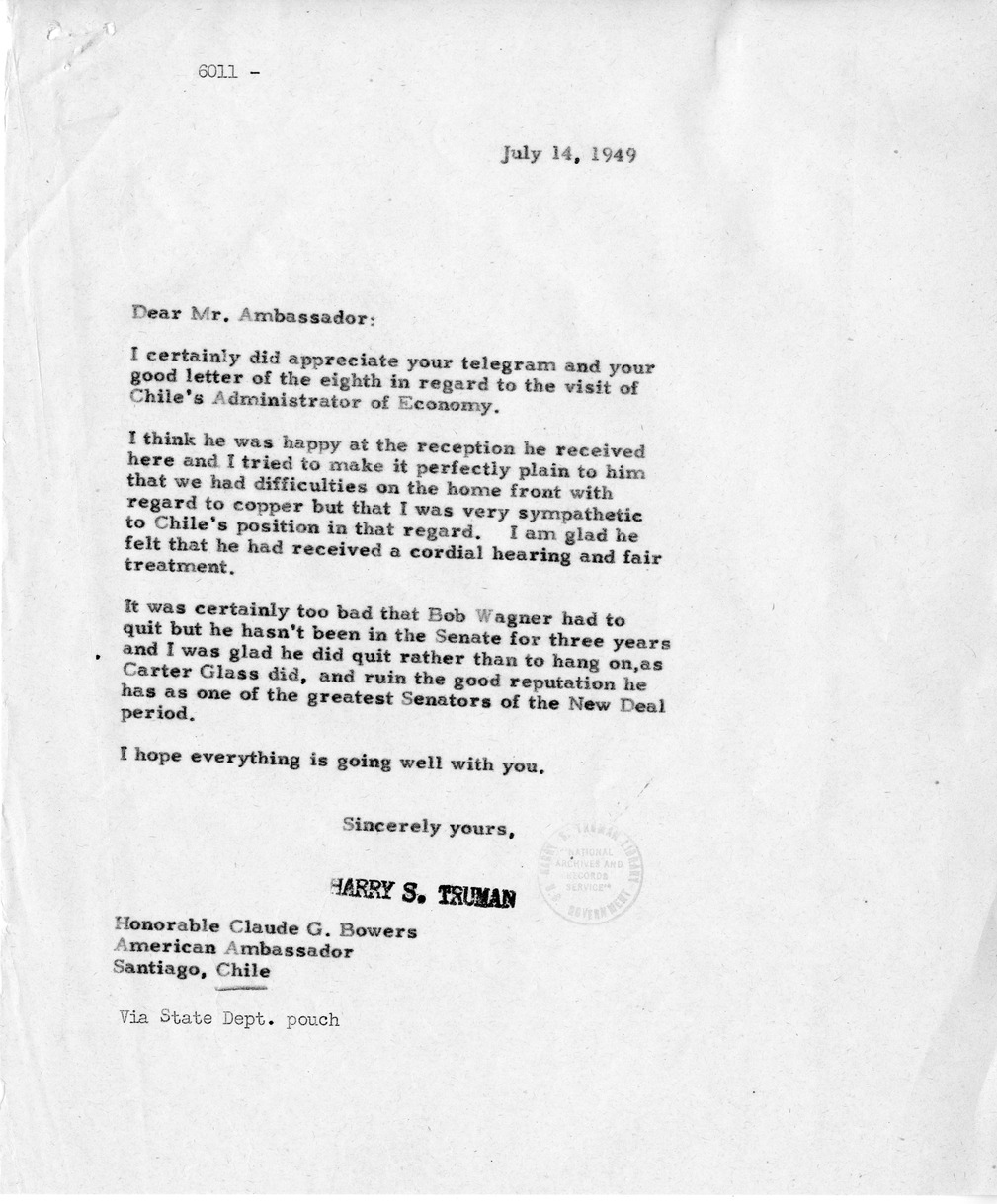 Correspondence Between Ambassador Claude Bowers and President Harry S. Truman
