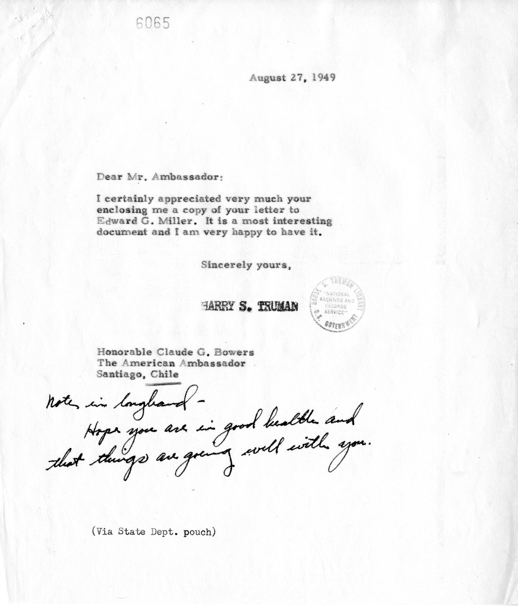 Correspondence Between Ambassador Claude Bowers and President Harry S. Truman, with Attachment