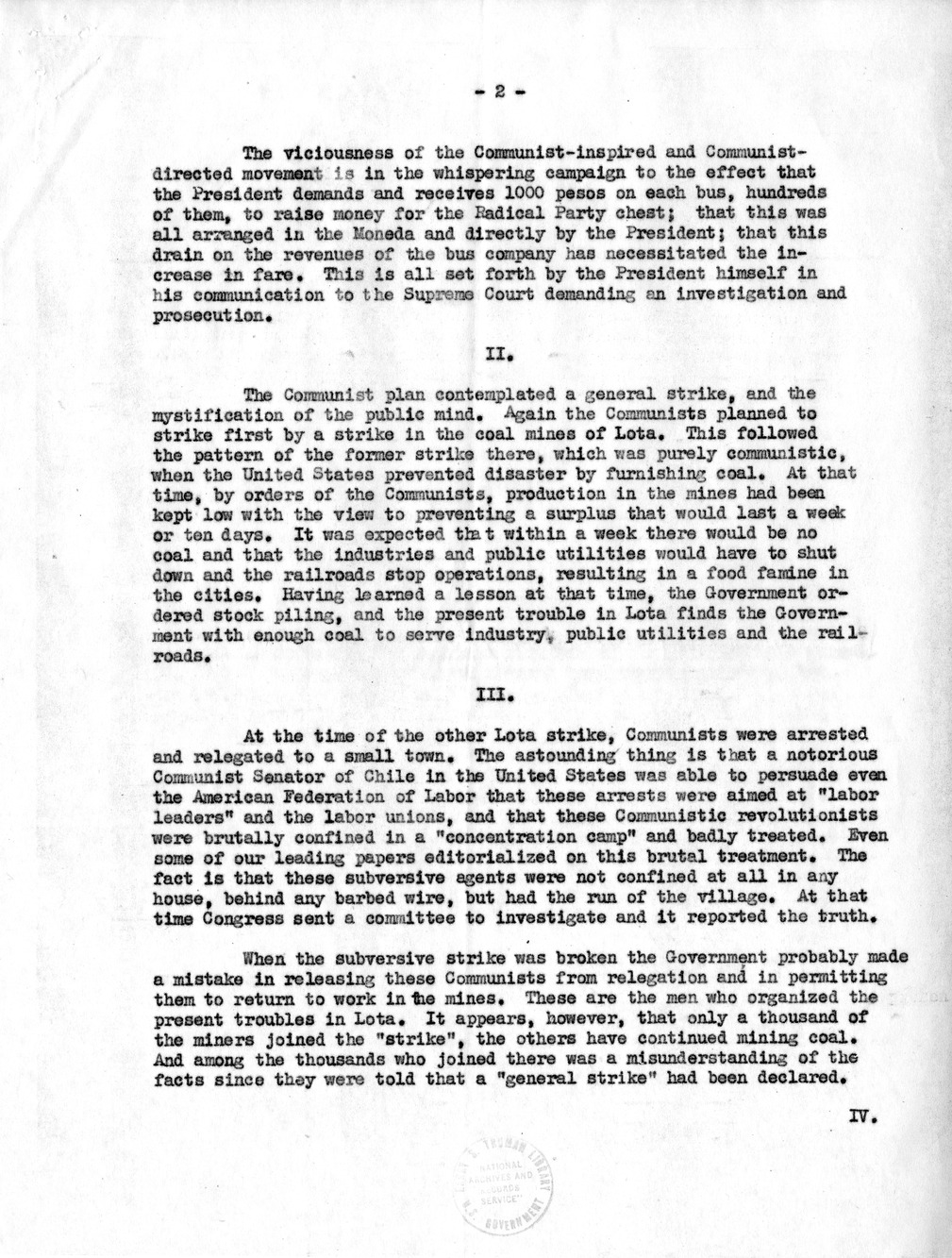 Correspondence Between Ambassador Claude Bowers and President Harry S. Truman, with Attachment