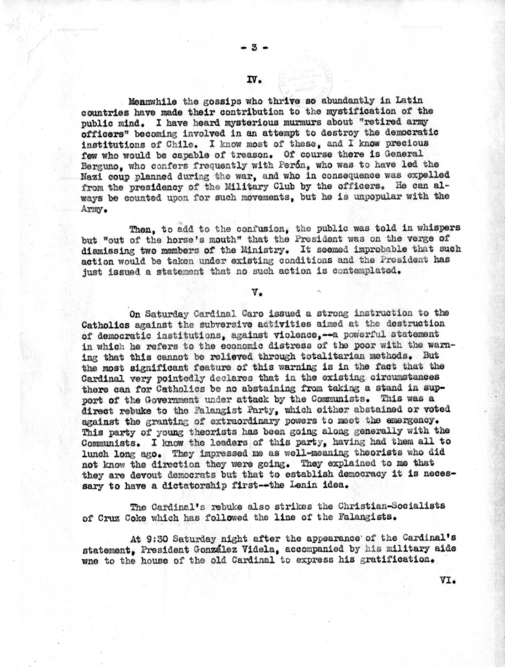 Correspondence Between Ambassador Claude Bowers and President Harry S. Truman, with Attachment