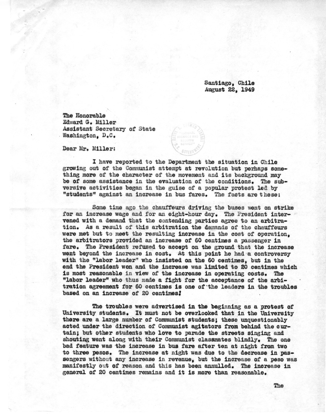 Correspondence Between Ambassador Claude Bowers and President Harry S. Truman, with Attachment