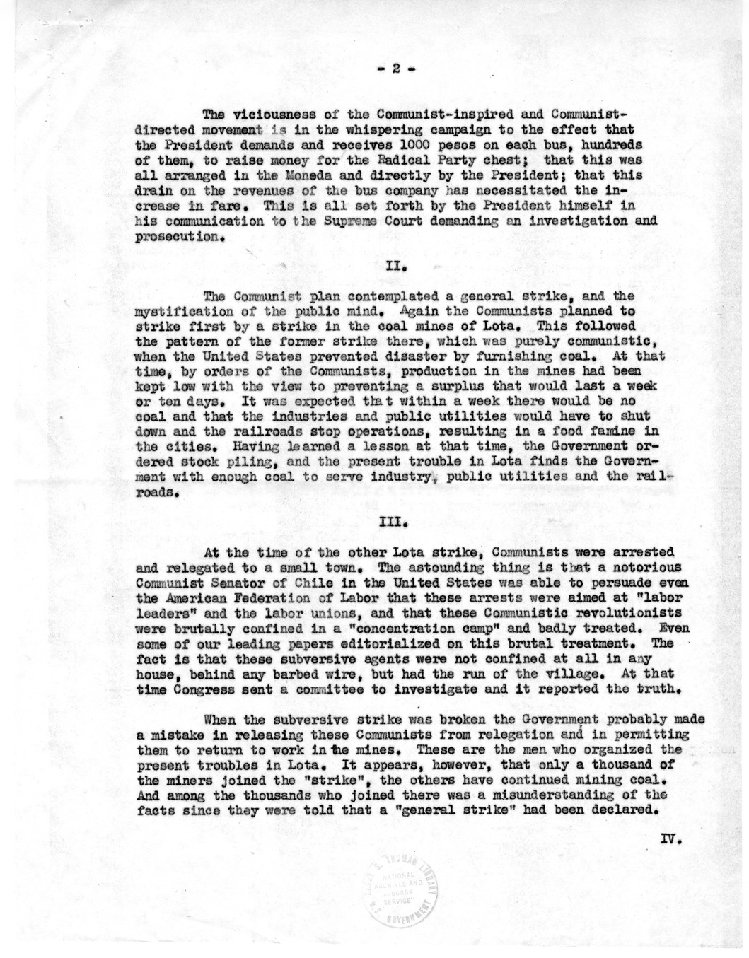 Correspondence Between Ambassador Claude Bowers and President Harry S. Truman, with Attachment