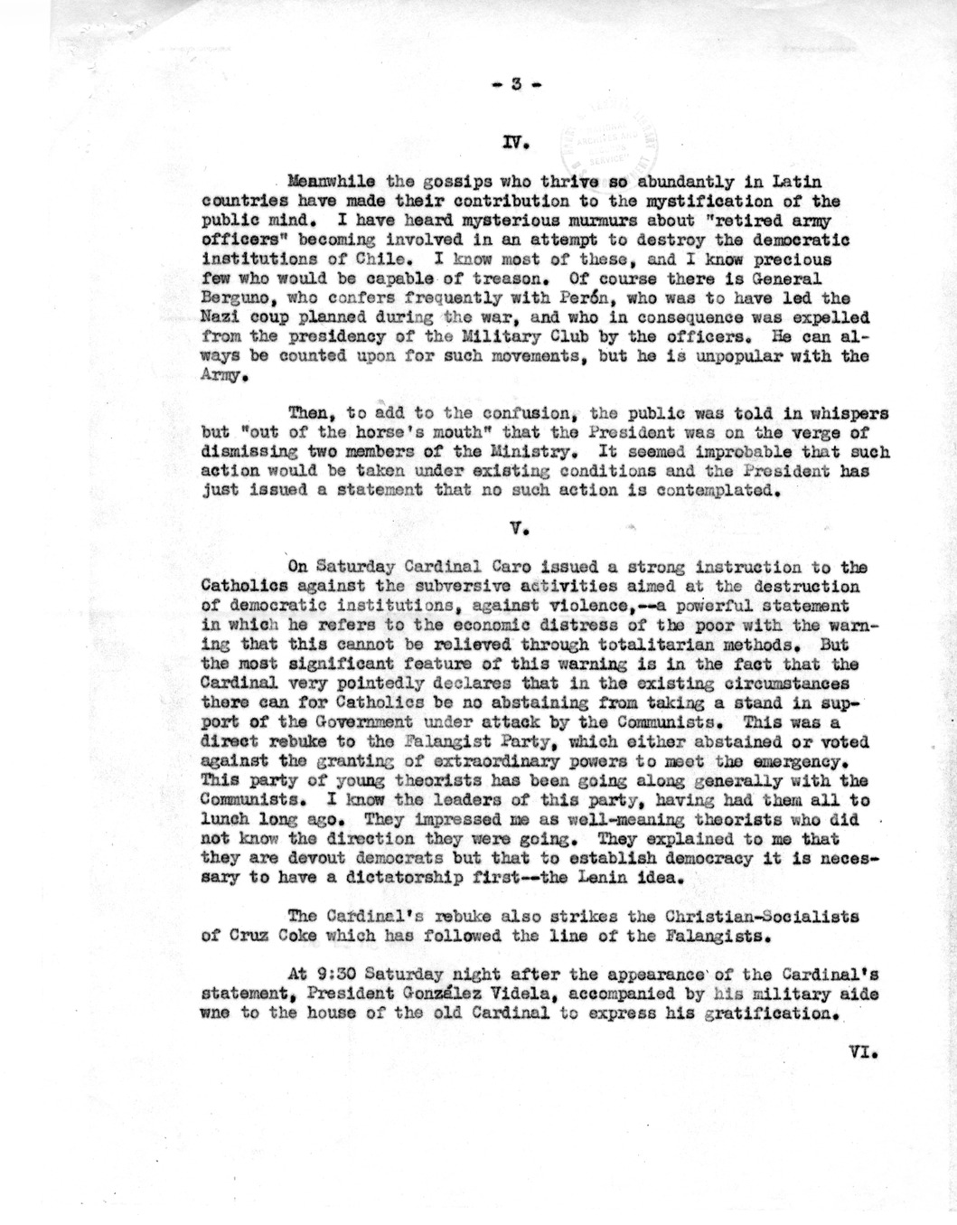 Correspondence Between Ambassador Claude Bowers and President Harry S. Truman, with Attachment