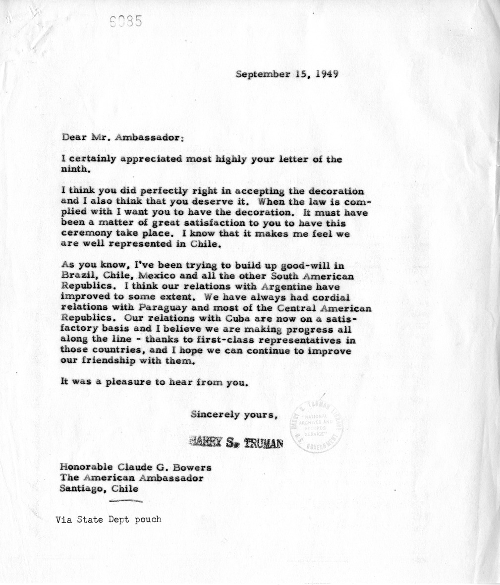 Correspondence Between Ambassador Claude Bowers and President Harry S. Truman