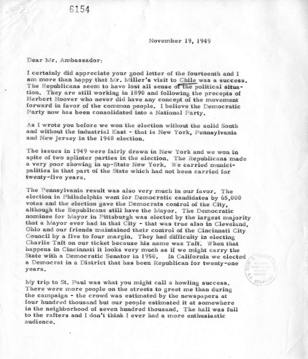 Correspondence Between Ambassador Claude Bowers and President Harry S. Truman
