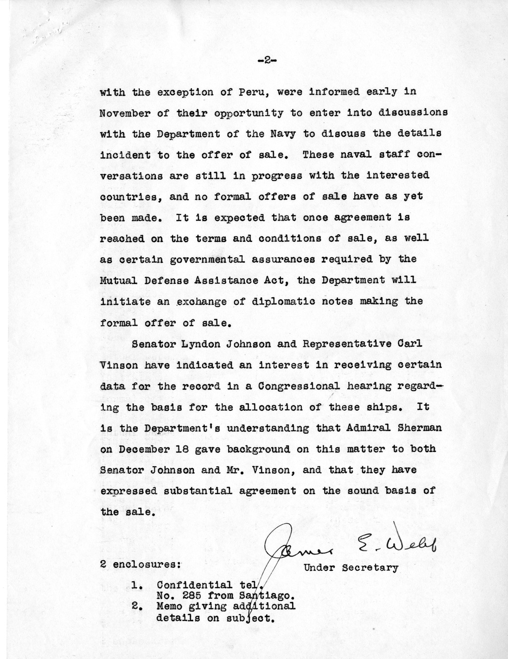 Memorandum from Under Secretary of State James Webb to President Harry S. Truman, with Attachments