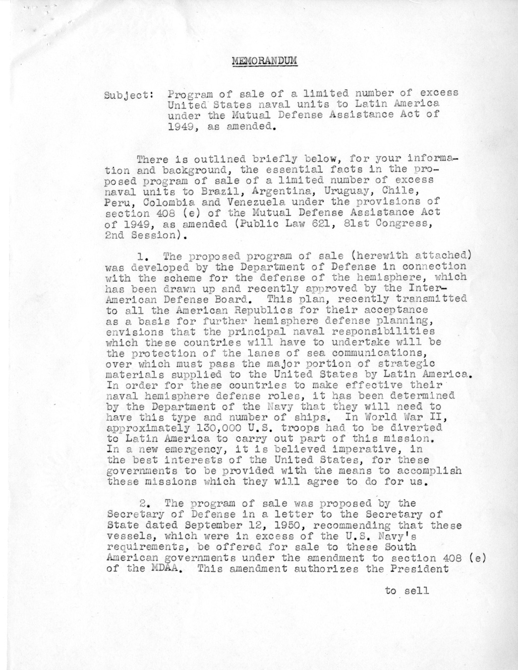 Memorandum from Under Secretary of State James Webb to President Harry S. Truman, with Attachments