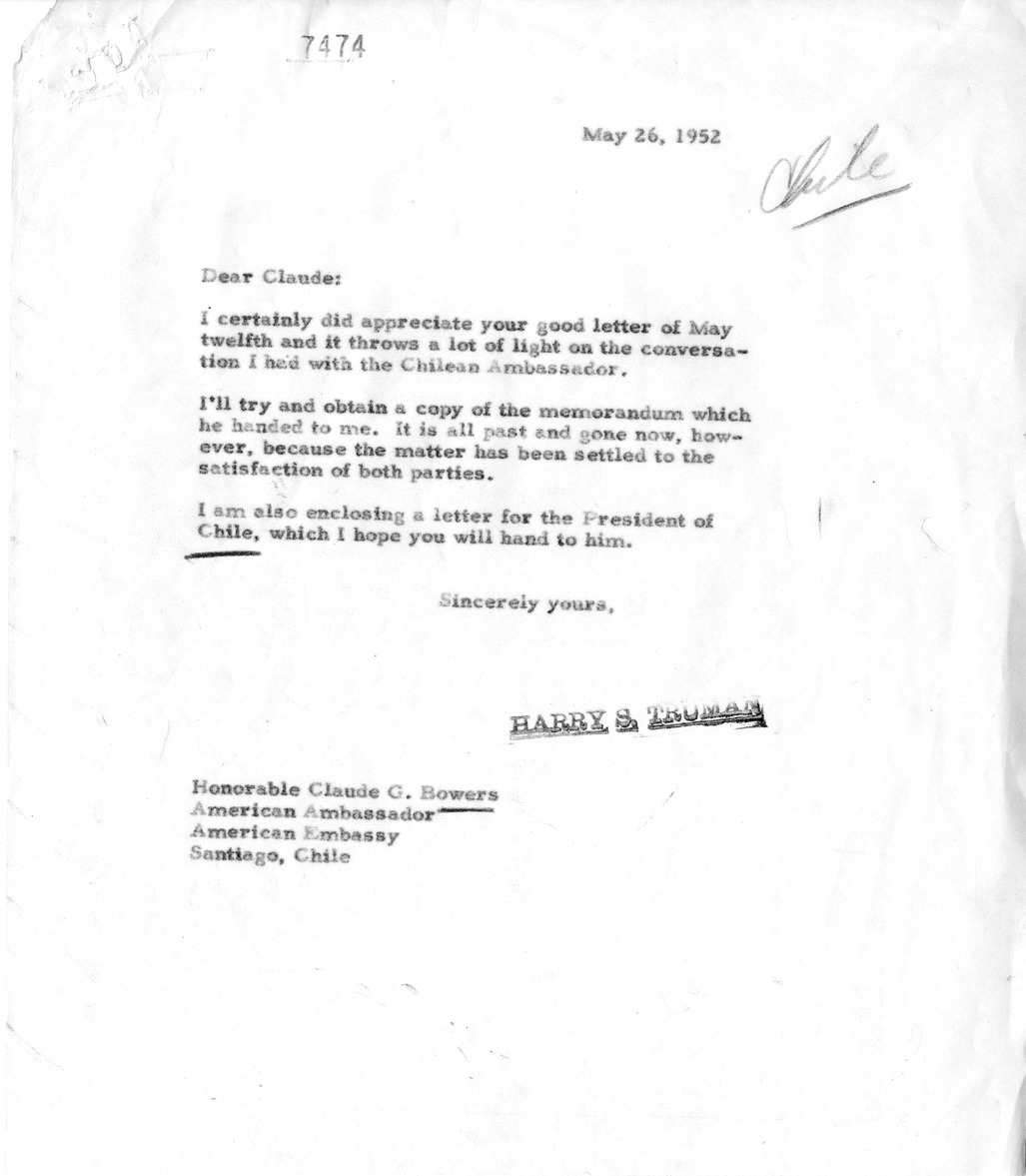 Correspondence Between Ambassador Claude Bowers and President Harry S. Truman, with Attachments and Related Material