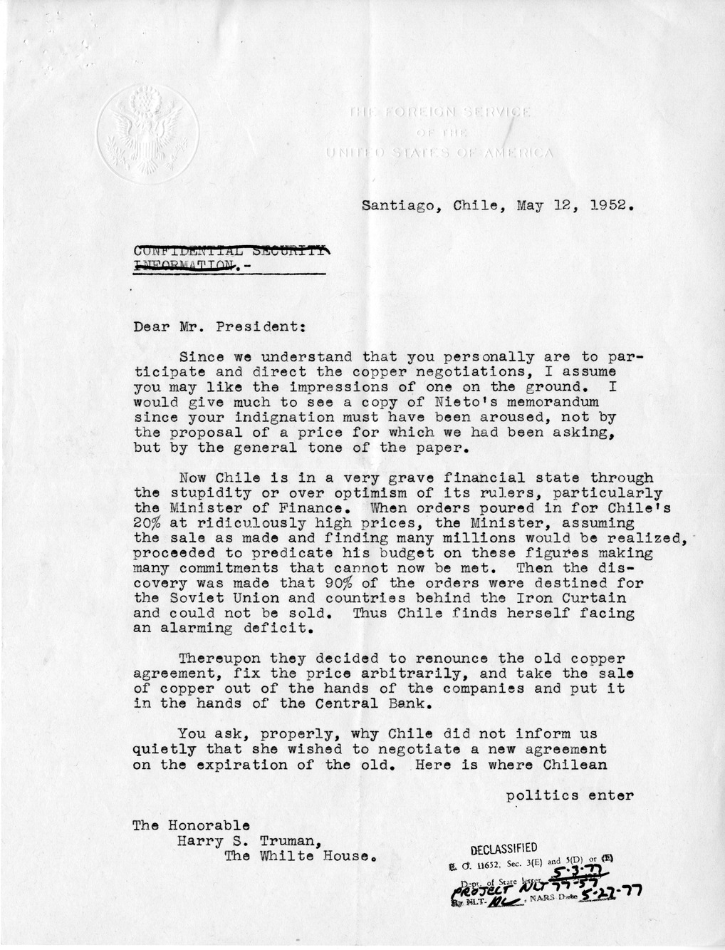 Correspondence Between Ambassador Claude Bowers and President Harry S. Truman, with Attachments and Related Material