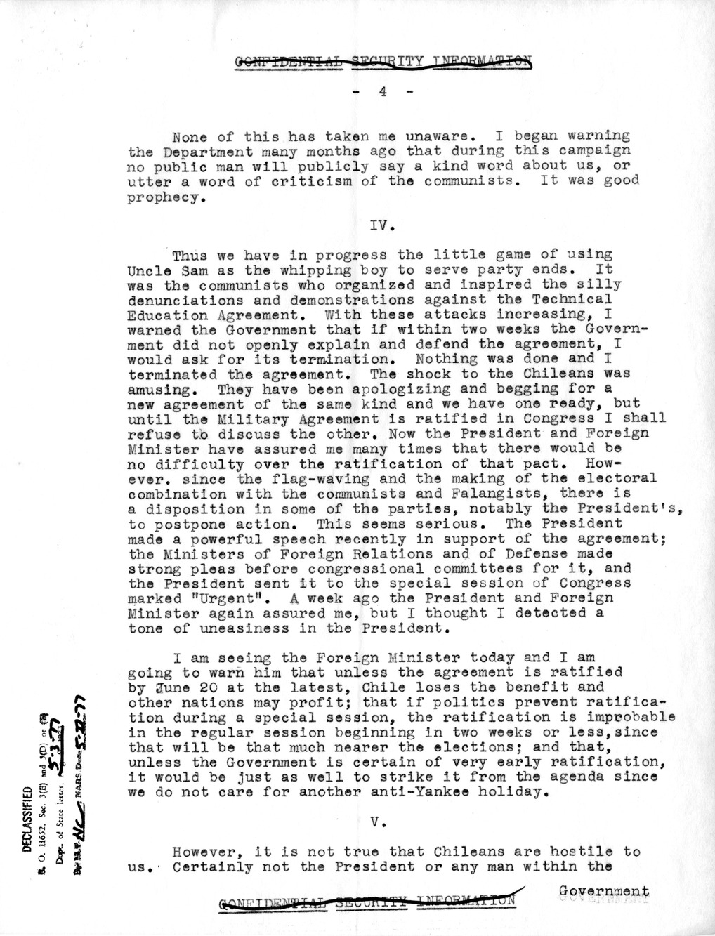 Correspondence Between Ambassador Claude Bowers and President Harry S. Truman, with Attachments and Related Material
