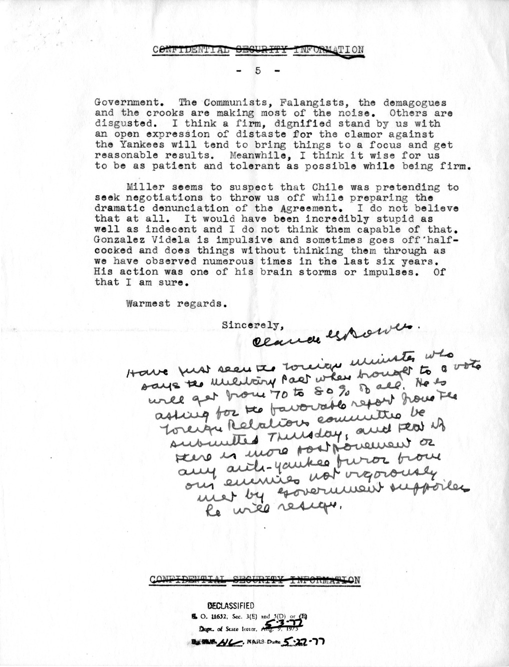 Correspondence Between Ambassador Claude Bowers and President Harry S. Truman, with Attachments and Related Material