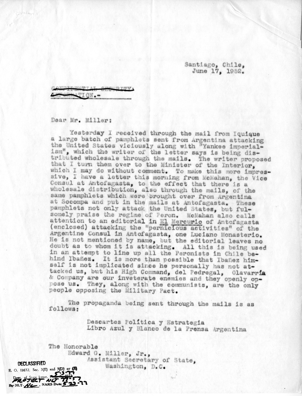 Letter from Ambassador Claude Bowers to President Harry S. Truman, with Attachment