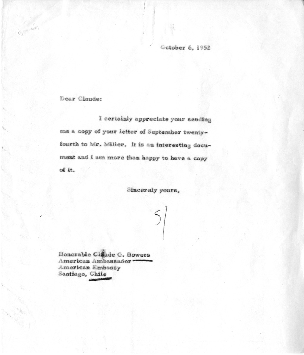 Correspondence Between Ambassador Claude Bowers and President Harry S. Truman