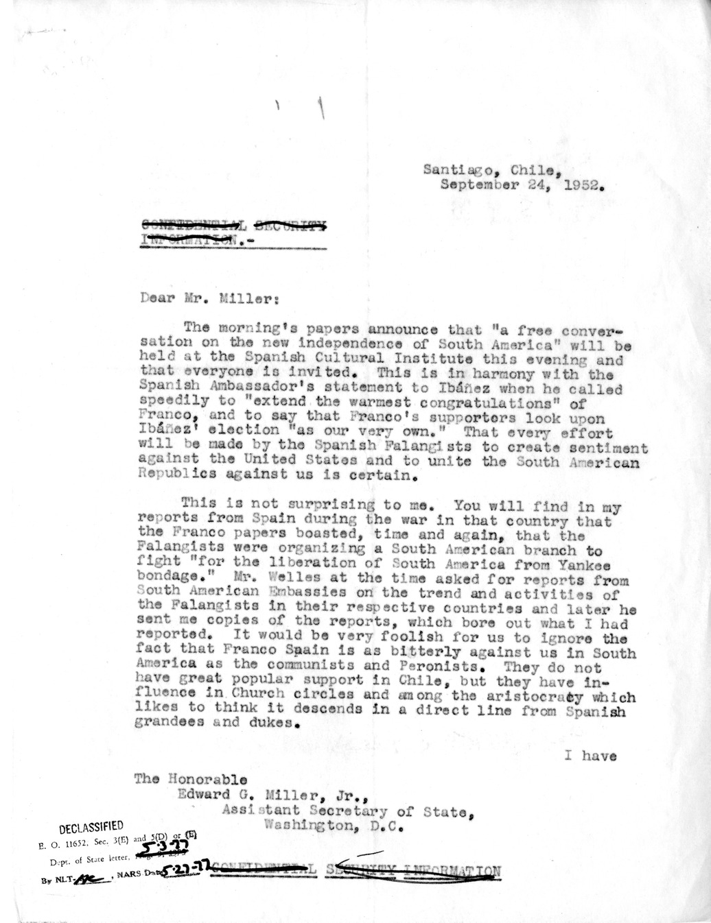 Correspondence Between Ambassador Claude Bowers and President Harry S. Truman