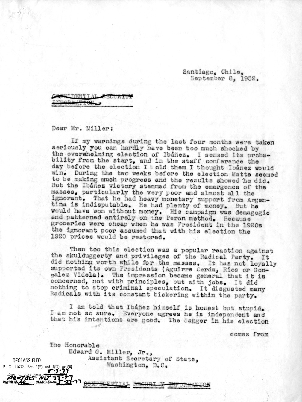 Correspondence Between Ambassador Claude Bowers and President Harry S. Truman, with Attachment