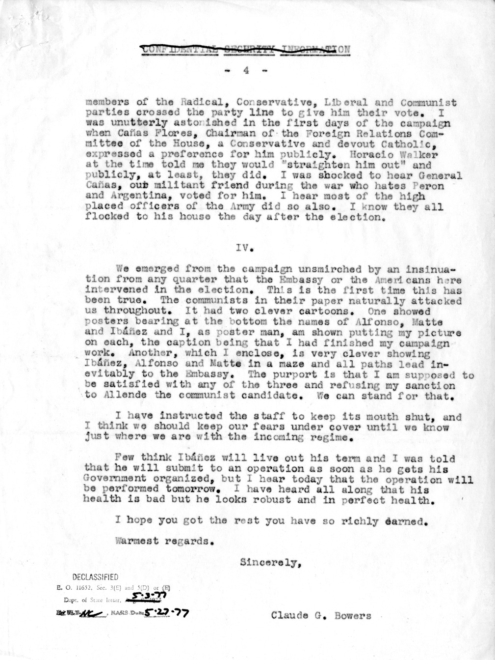 Correspondence Between Ambassador Claude Bowers and President Harry S. Truman, with Attachment