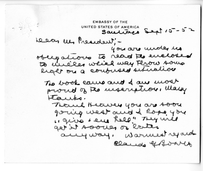 Correspondence Between Ambassador Claude Bowers and President Harry S. Truman