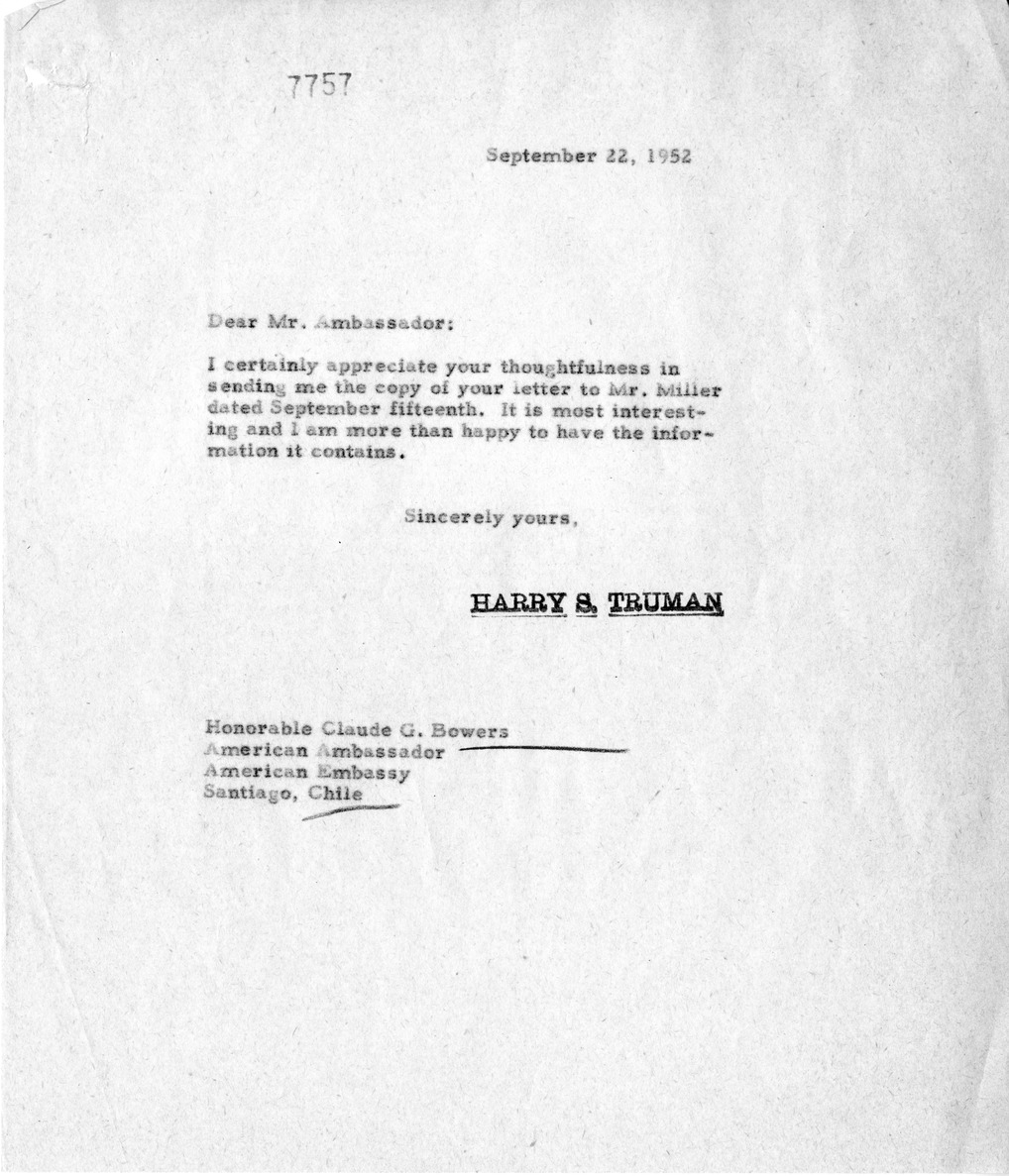 Correspondence Between Ambassador Claude Bowers and President Harry S. Truman