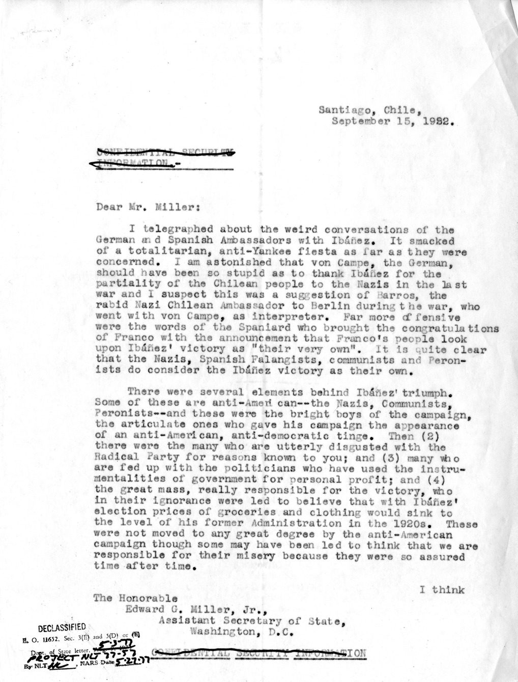 Correspondence Between Ambassador Claude Bowers and President Harry S. Truman